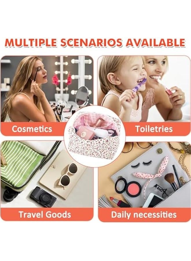 حقيبة مكياج مزخرفة كبيرة مزينة بالأزهار جميلة وكيس مكياج قطنية منتفخة لتنظيم مستحضرات التجميل، حقيبة سفر أنيقة لحفظ مستحضرات التجميل، حقيبة تخزين للتواليت للنساء والفتيات (برتقالي) - Image 4