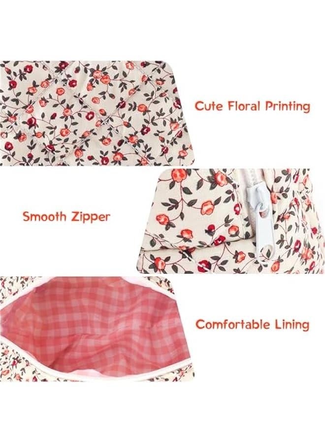 حقيبة مكياج مزخرفة كبيرة مزينة بالأزهار جميلة وكيس مكياج قطنية منتفخة لتنظيم مستحضرات التجميل، حقيبة سفر أنيقة لحفظ مستحضرات التجميل، حقيبة تخزين للتواليت للنساء والفتيات (برتقالي) - Image 5