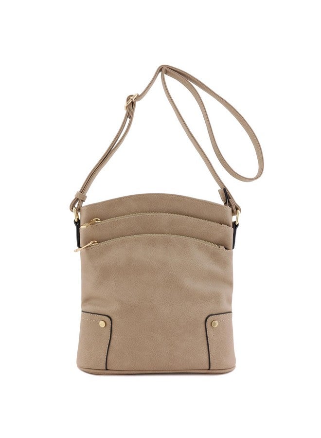 ALYSSA Triple Zip Pocket Large Crossbody Bag (Sand) - Image 1