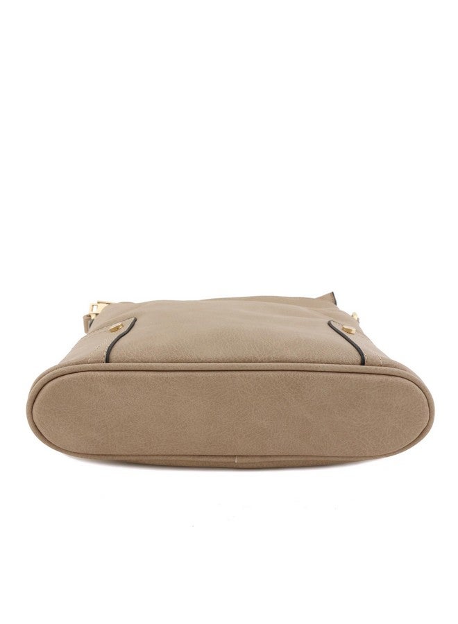 ALYSSA Triple Zip Pocket Large Crossbody Bag (Sand) - Image 3