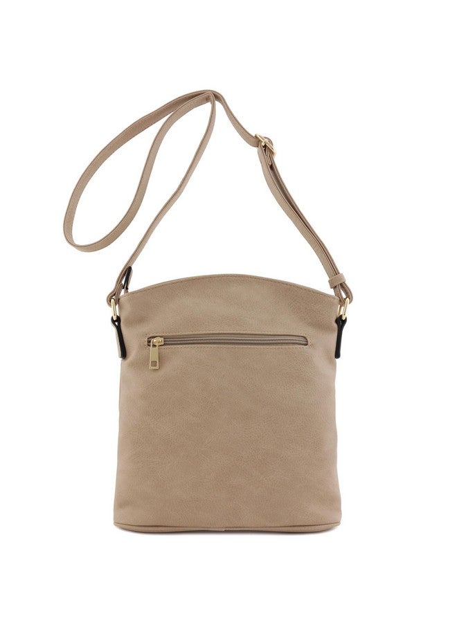 ALYSSA Triple Zip Pocket Large Crossbody Bag (Sand) - Image 4