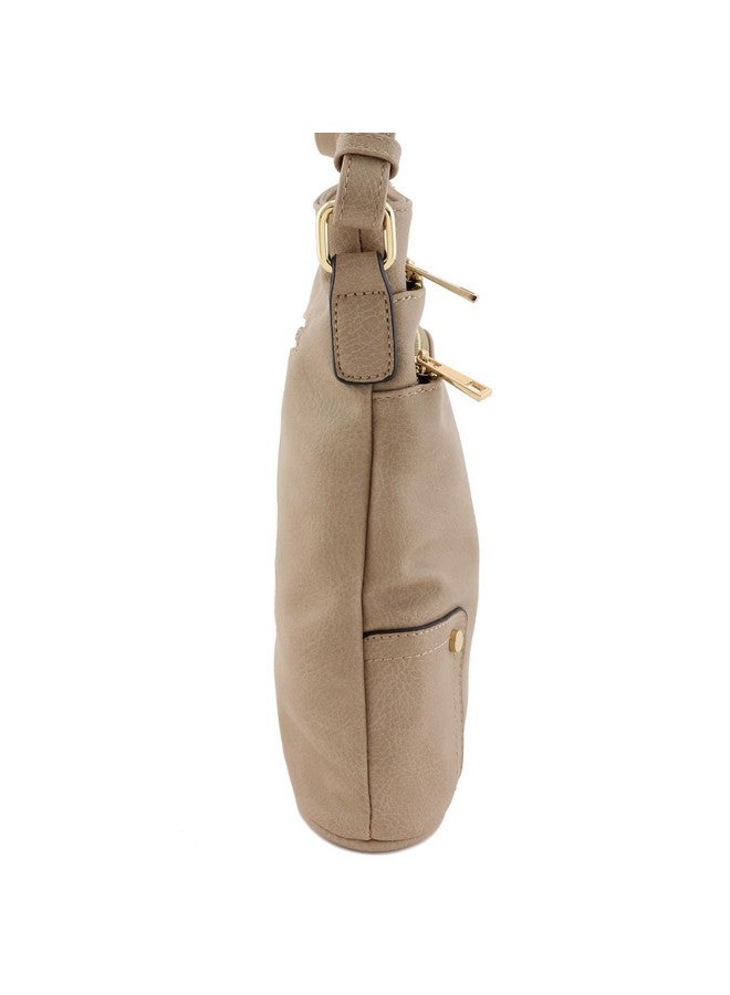 ALYSSA Triple Zip Pocket Large Crossbody Bag (Sand) - Image 2
