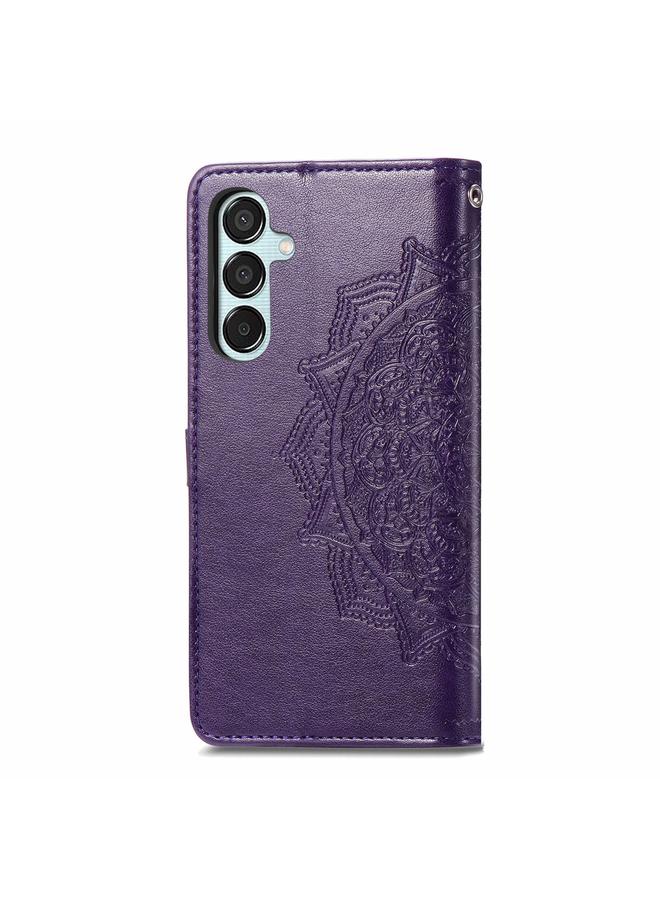 اس-توب جراب لهاتف Samsung Galaxy M15 مصنوع من الجلد المنقوش بزهرة ماندالا - Image 3