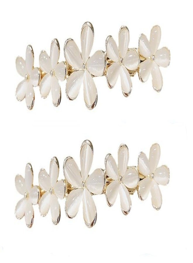 Sluswallow 2Pcs Golden Flower Opal Hair Clips - Gold Sparkly Wedding Barrettes - Fancy Hair Pins - Valentines Wedding Prom Engagement Birthday Decorative Accessories for Women Girls - Thick Fine Hair - Image 1