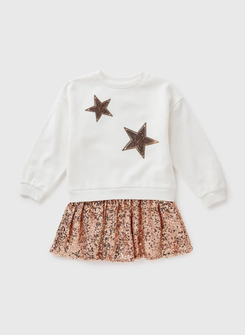 Matalan Girls Cream Star Sequin Sweater Dress