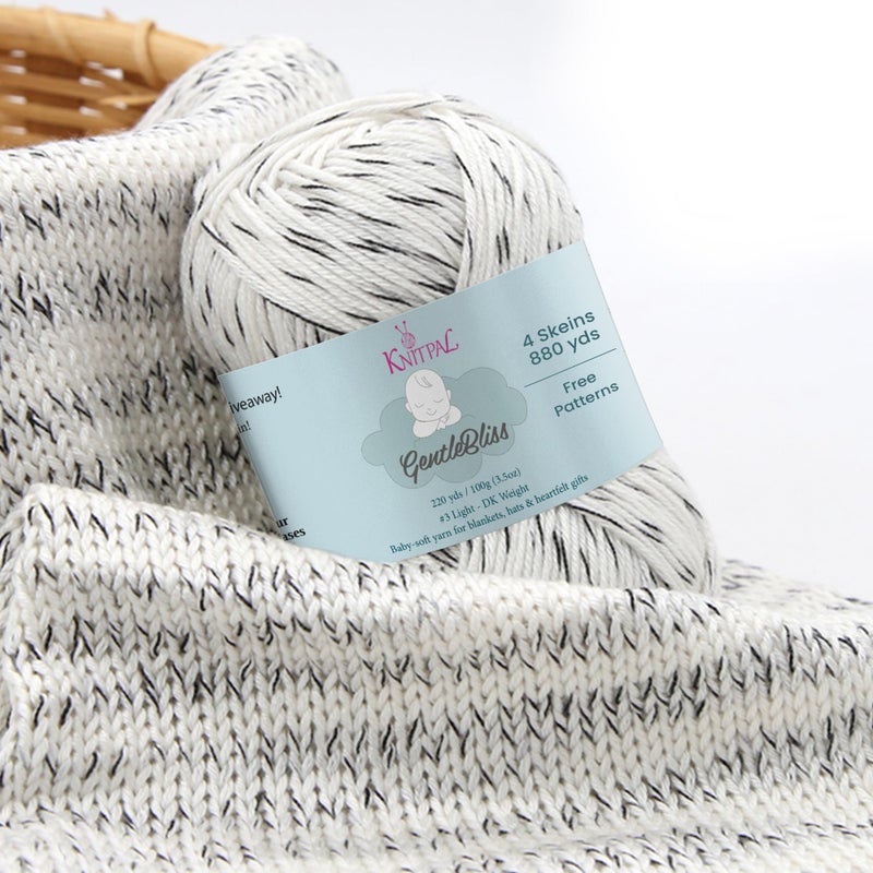KnitPal GentleBliss Soft Baby Yarn for Crocheting, 4 Skeins, 880Yds/400G, Free Patterns - Acrylic Baby Blanket Yarn for Knitting - Light Worsted 3 DK Weight - Cookies and Cream - Image 1