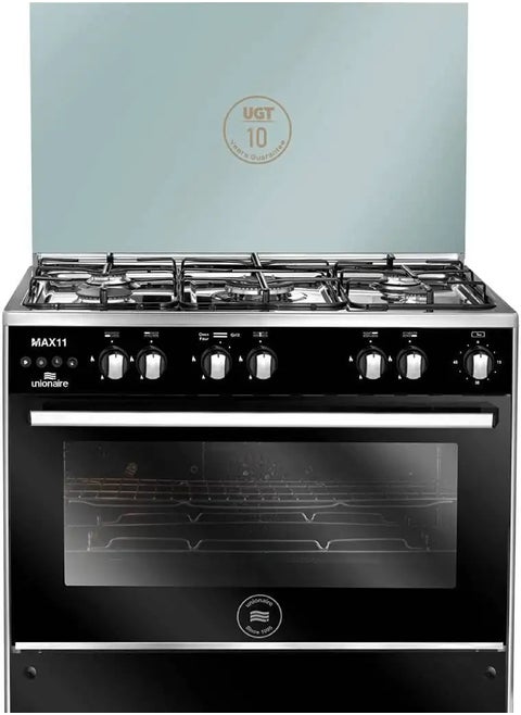 Max 11holders, wide iron pots, oven and grill safety, with oven fan from Unionaire, 5 burners 90/60