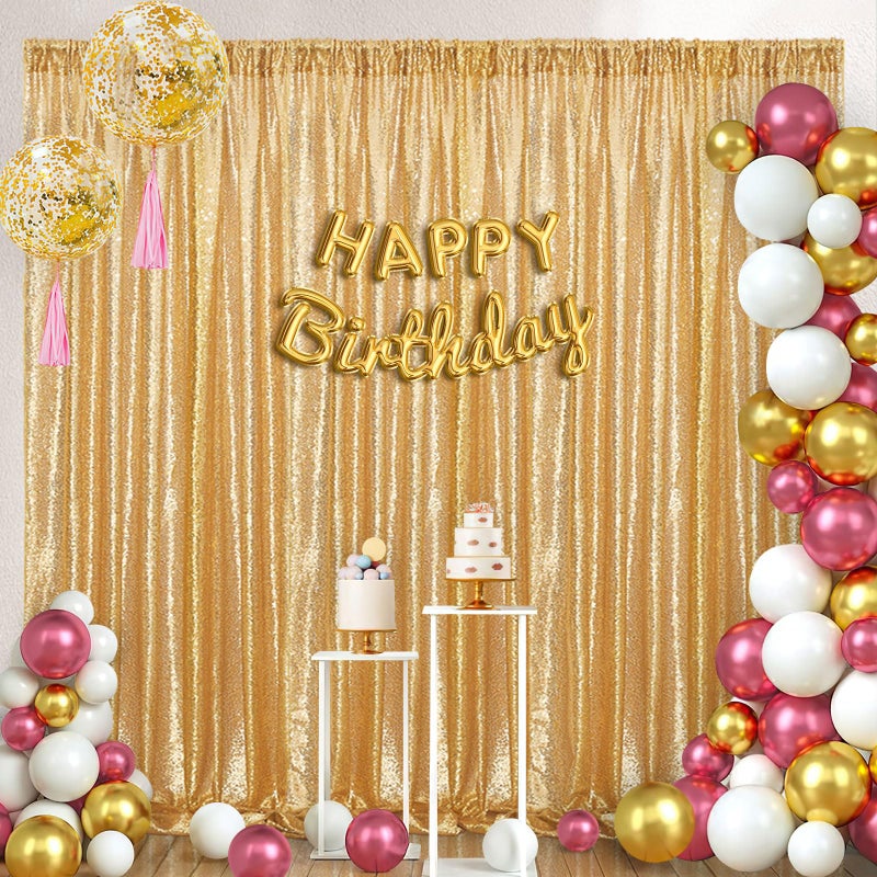 B.Cool B-COOL Sequin Backdrop Gold Curtains 4 Panels 2ftx8ft Glitter Shimmer Fabric Sparkly Drapes for Background Wedding Banquet Party Decorations - Image 2