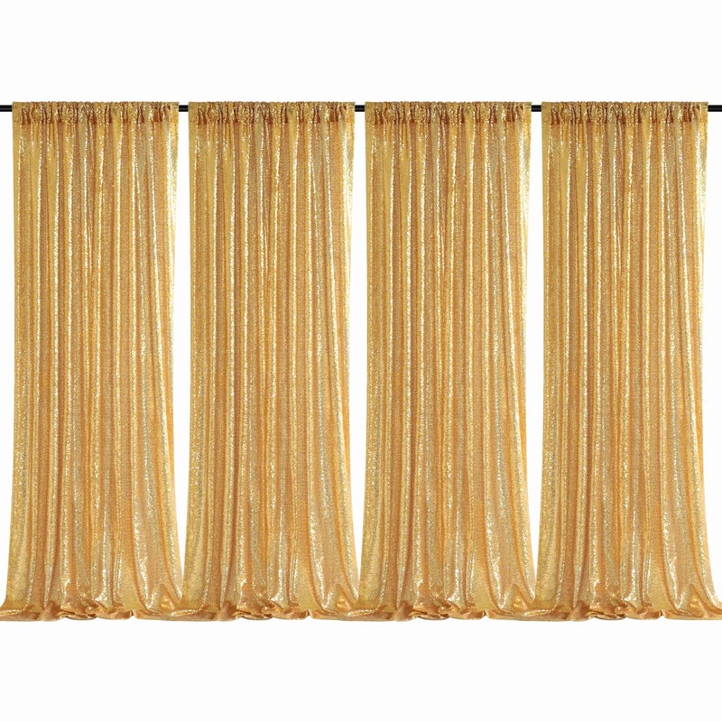 B.Cool B-COOL Sequin Backdrop Gold Curtains 4 Panels 2ftx8ft Glitter Shimmer Fabric Sparkly Drapes for Background Wedding Banquet Party Decorations - Image 1