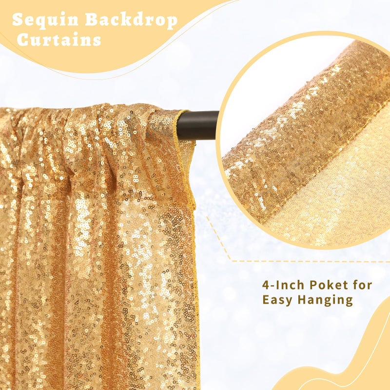 B.Cool B-COOL Sequin Backdrop Gold Curtains 4 Panels 2ftx8ft Glitter Shimmer Fabric Sparkly Drapes for Background Wedding Banquet Party Decorations - Image 3