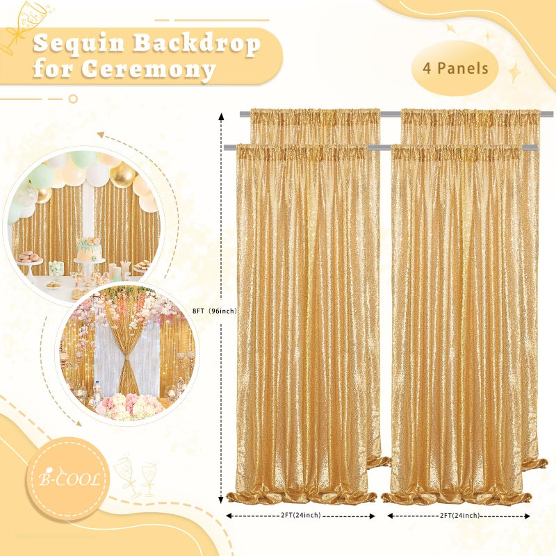 B.Cool B-COOL Sequin Backdrop Gold Curtains 4 Panels 2ftx8ft Glitter Shimmer Fabric Sparkly Drapes for Background Wedding Banquet Party Decorations - Image 5