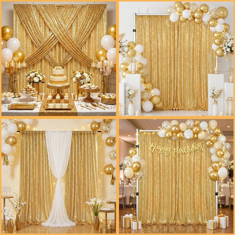 B.Cool B-COOL Sequin Backdrop Gold Curtains 4 Panels 2ftx8ft Glitter Shimmer Fabric Sparkly Drapes for Background Wedding Banquet Party Decorations - Image 2