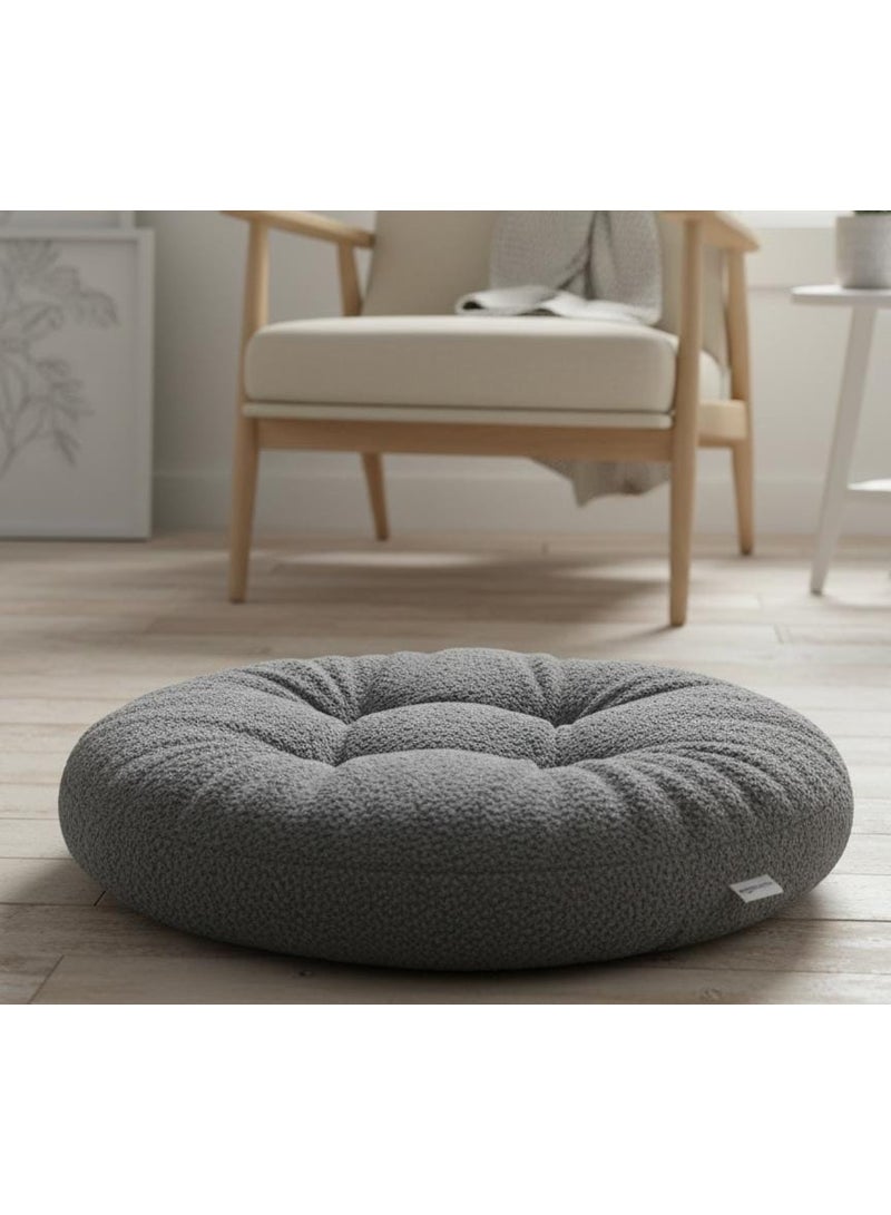 أي كي دي سي وسادة دائرية مخملية ناعمة من AKDC لغرفة المعيشة وغرفة النوم - رمادي محايد، 45×7 سم - Image 2