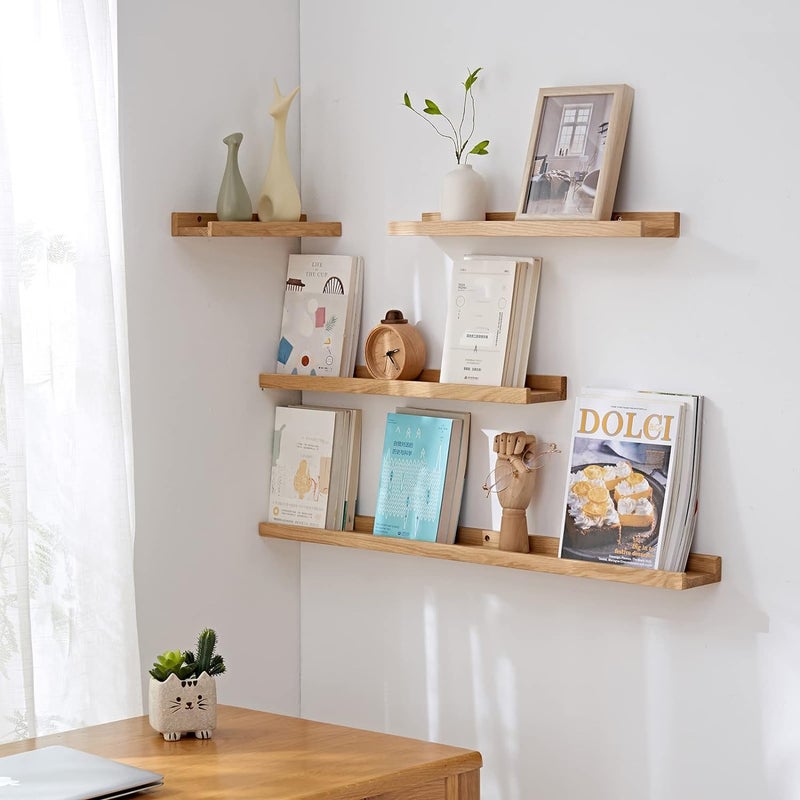 Craftsline مجموعة 2 من رفوف الحائط العائمة بطول 20 بوصة رفوف حائط ريفية للديكور والتخزين من خشب البلوط الصلب الطبيعي - Image 2