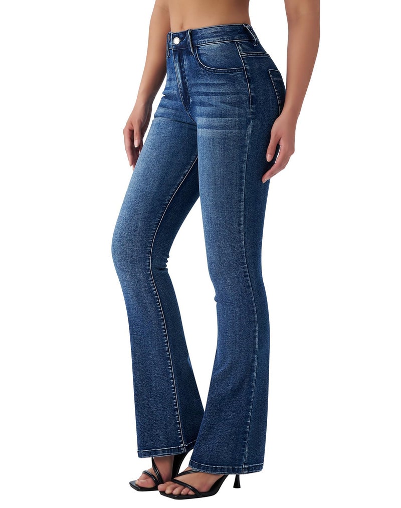 roswear Women's Trendy Stretchy Flare Jeans Mid Rise Bootcut Curvy Denim Pants Pale Blue Large - Image 1