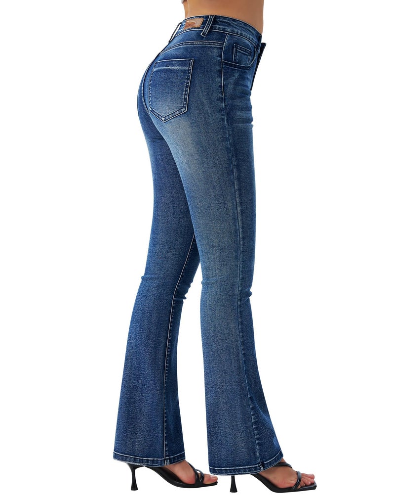 roswear Women's Trendy Stretchy Flare Jeans Mid Rise Bootcut Curvy Denim Pants Pale Blue Large - Image 2