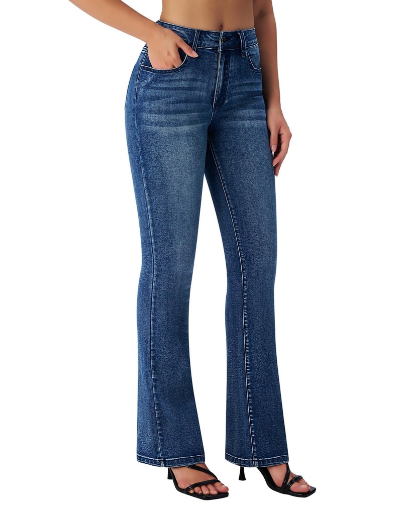 roswear Women's Trendy Stretchy Flare Jeans Mid Rise Bootcut Curvy Denim Pants Pale Blue Large - Image 3