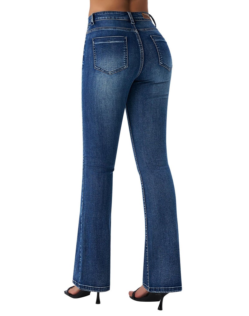 roswear Women's Trendy Stretchy Flare Jeans Mid Rise Bootcut Curvy Denim Pants Pale Blue Large - Image 4