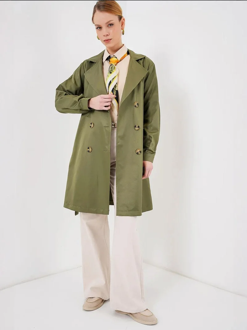 بيغ دارت معطف ترنش بحزام مزدوج الصدر مطاطي