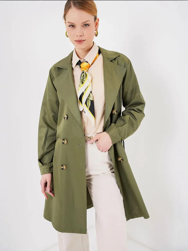 بيغ دارت معطف ترنش بحزام مزدوج الصدر مطاطي