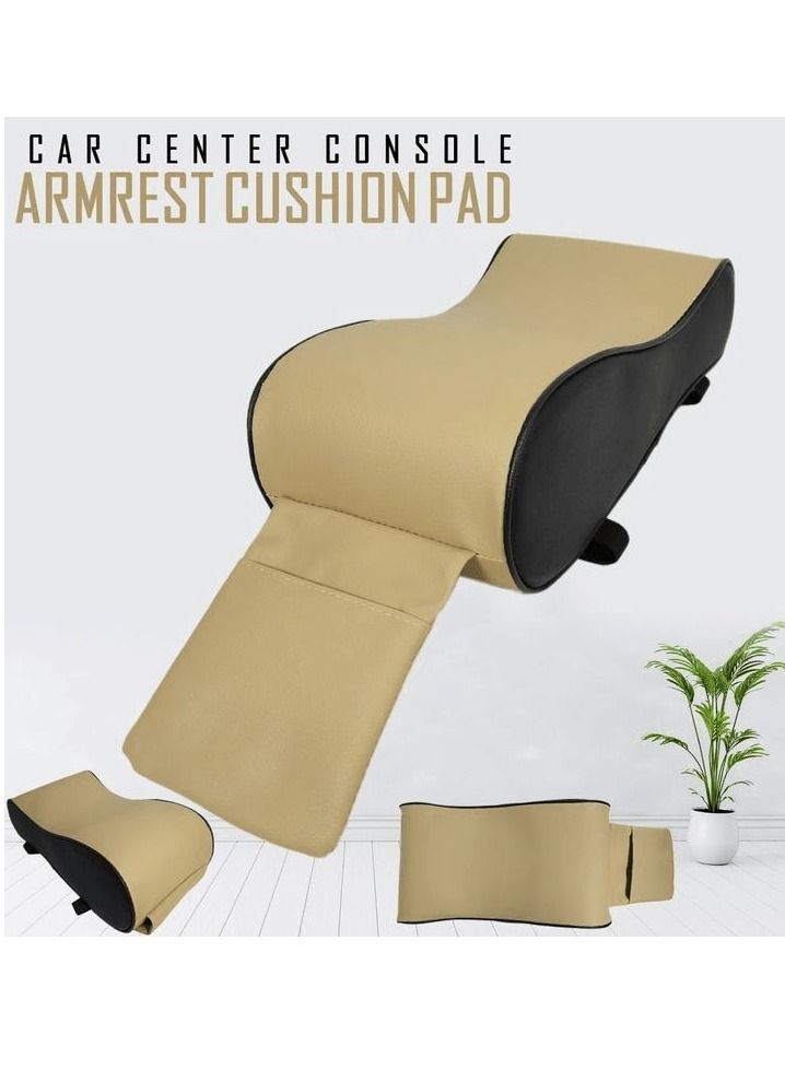 Car Handrail Pad  Car Center Console Armrest Cushion Pad With Pocket For Mobile Armrest Cushion Pad For Car Beige With Black 1 Pcs - Image 1