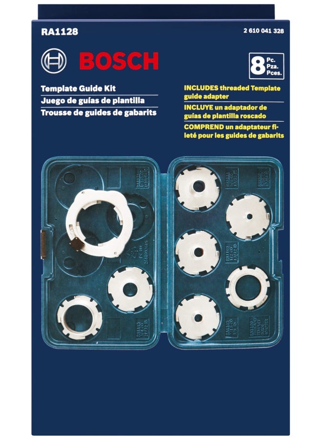 RA1128 8-Piece Router Template Guide Assorted Set with Included Storage Case and Threaded Template Guide Adapter