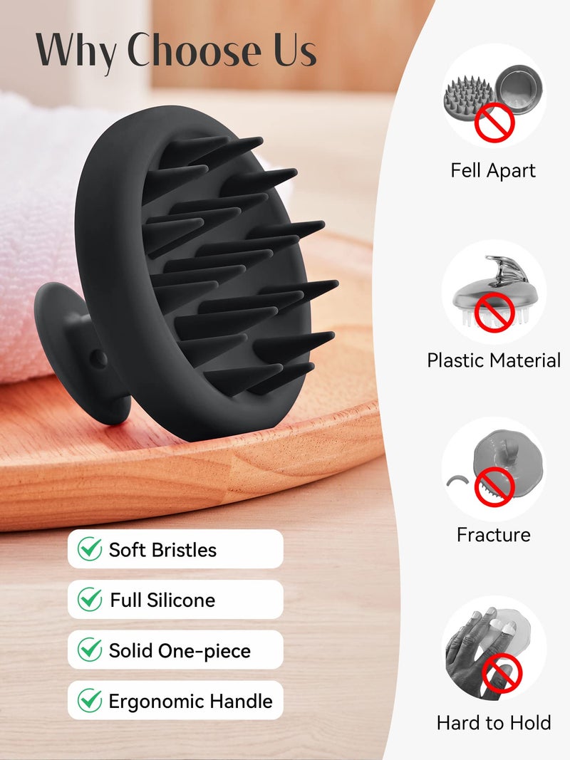 HEETA Scalp Massager Hair Growth, Scalp Scrubber with Soft Bristles, Integrated Silicone Design, Exfoliator for Dandruff Removal & Relaxation, Shampoo Brush Fit Wet Dry Hair Use, Black - Image 4