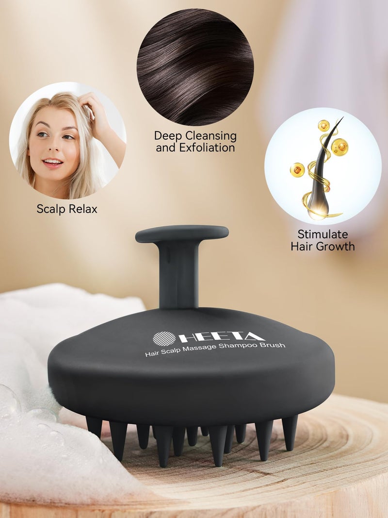 HEETA Scalp Massager Hair Growth, Scalp Scrubber with Soft Bristles, Integrated Silicone Design, Exfoliator for Dandruff Removal & Relaxation, Shampoo Brush Fit Wet Dry Hair Use, Black - Image 5