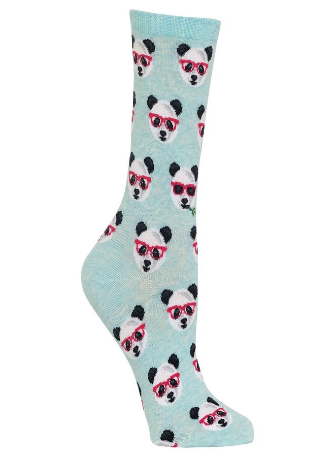Hot Sox Womens Smart Panda Crew Socks, Womens Shoe Size 4-10.5, Mint Melange