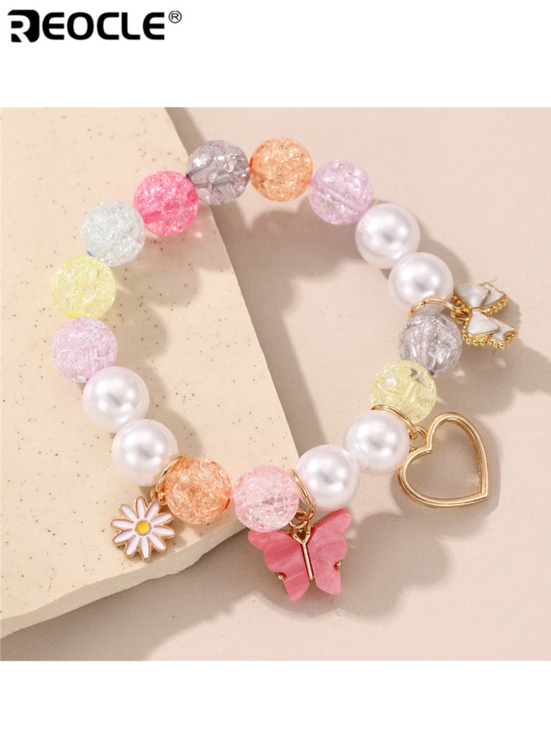 ريوكل سوار للأطفال مزين بخرز مزخرف على شكل فراشة وزهرة وقلب بتصميم مرح ومتنوع مناسب للارتداء اليومي - Image 5