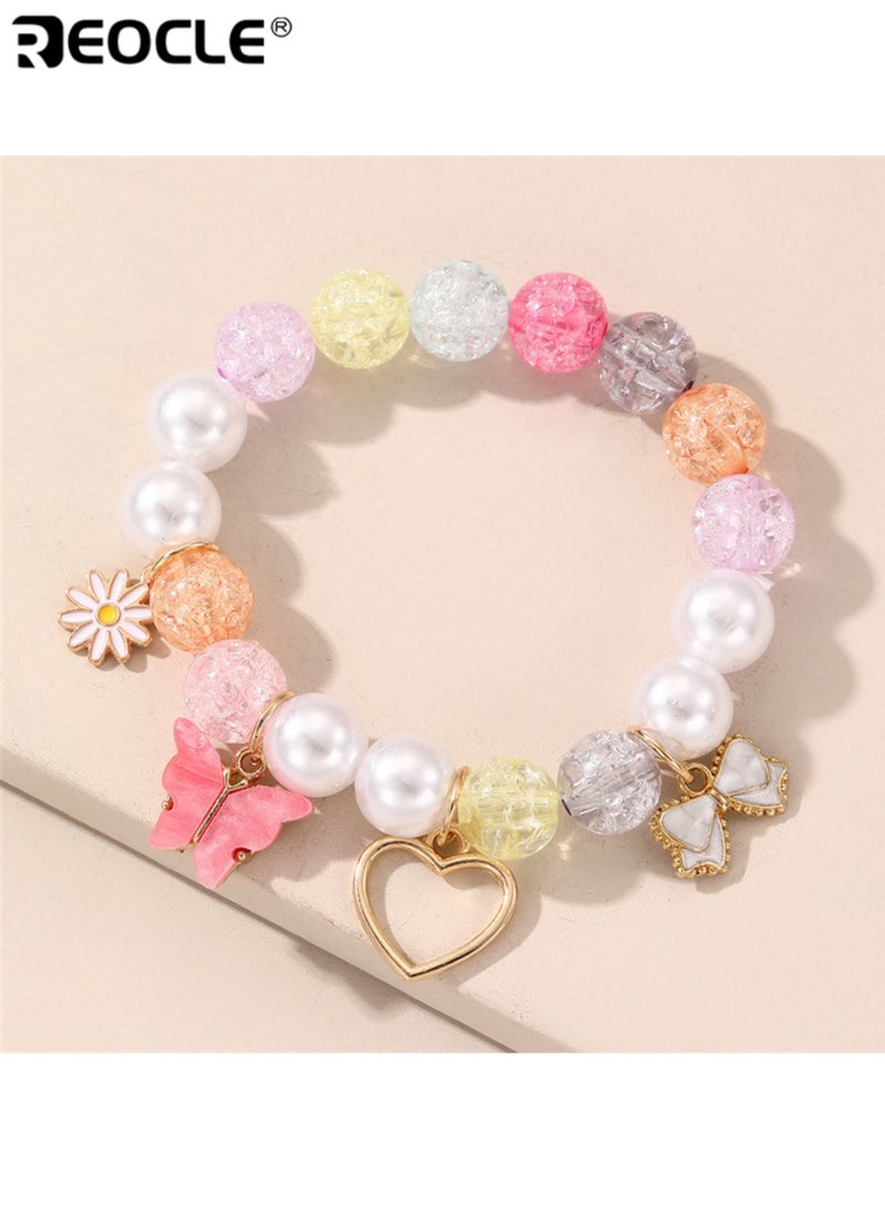 ريوكل سوار للأطفال مزين بخرز مزخرف على شكل فراشة وزهرة وقلب بتصميم مرح ومتنوع مناسب للارتداء اليومي - Image 3