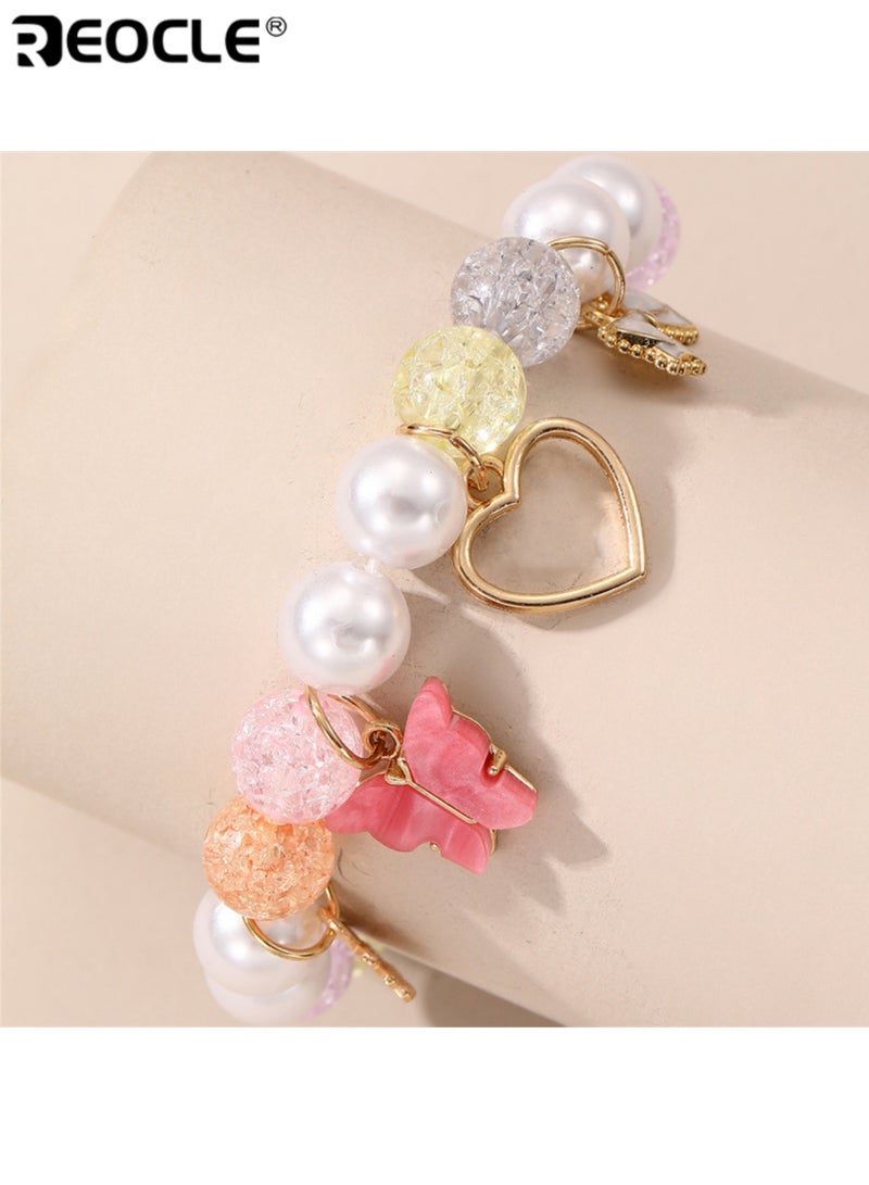 ريوكل سوار للأطفال مزين بخرز مزخرف على شكل فراشة وزهرة وقلب بتصميم مرح ومتنوع مناسب للارتداء اليومي - Image 2