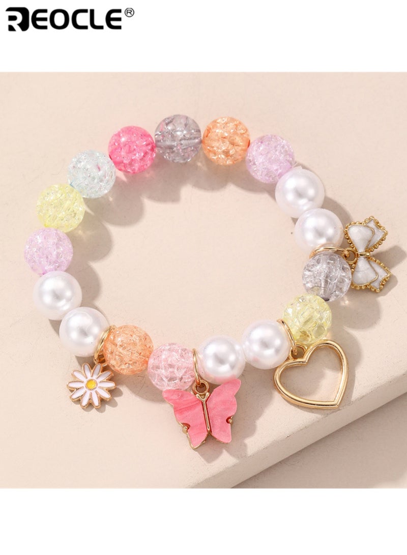 ريوكل سوار للأطفال مزين بخرز مزخرف على شكل فراشة وزهرة وقلب بتصميم مرح ومتنوع مناسب للارتداء اليومي - Image 1