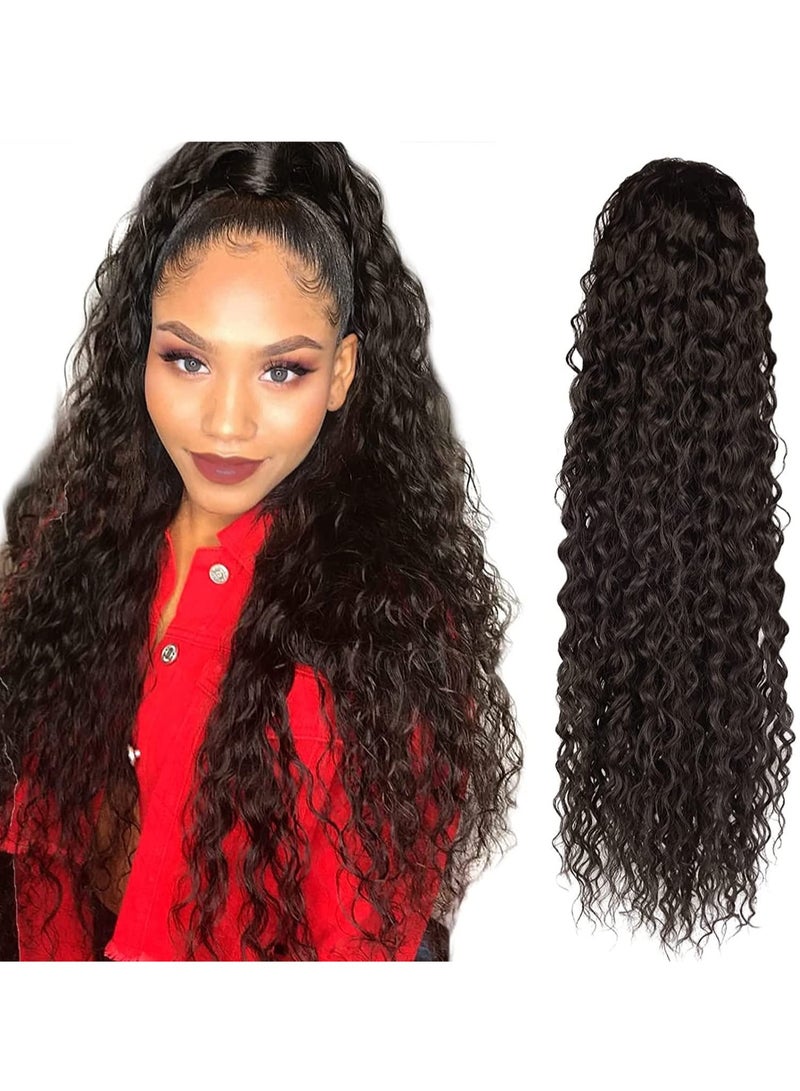 SYOSI Long Curly Wavy Ponytail, Extension Synthetic Kinky Clip in Drawstring Extensions for Women Natural Hair Hairpieces  - Image 1