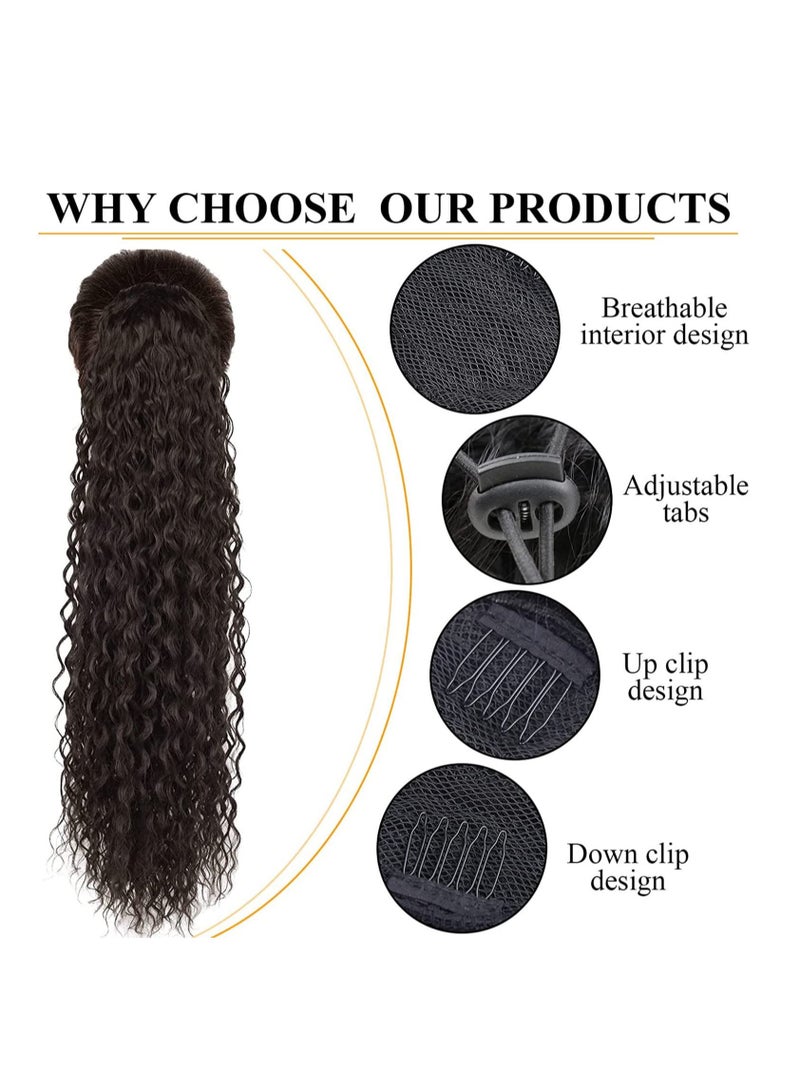 SYOSI Long Curly Wavy Ponytail, Extension Synthetic Kinky Clip in Drawstring Extensions for Women Natural Hair Hairpieces  - Image 4