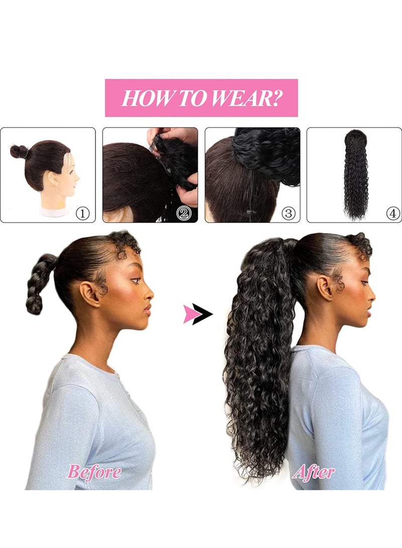 SYOSI Long Curly Wavy Ponytail, Extension Synthetic Kinky Clip in Drawstring Extensions for Women Natural Hair Hairpieces  - Image 5