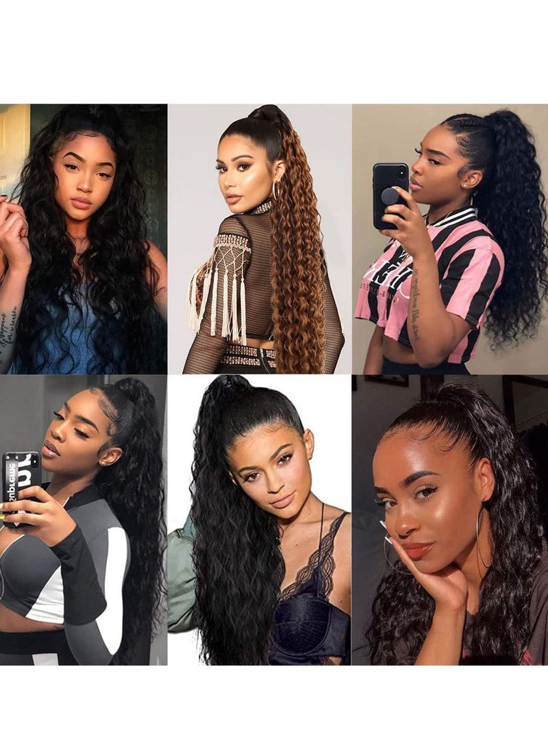 SYOSI Long Curly Wavy Ponytail, Extension Synthetic Kinky Clip in Drawstring Extensions for Women Natural Hair Hairpieces  - Image 3