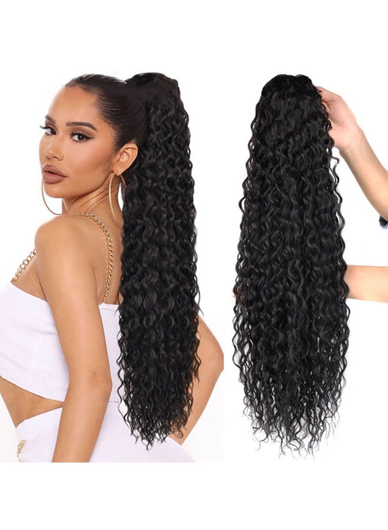 SYOSI Long Curly Wavy Ponytail, Extension Synthetic Kinky Clip in Drawstring Extensions for Women Natural Hair Hairpieces  - Image 2