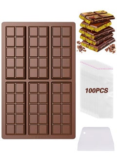 Sweet Life 6 Cavities Chocolate Bar Mold Deep with 100Pcs Bags, Thick Chocolate Bar Mold for Stuffed Bar, Silicone Chocolate Mold for Filling Knafeh Pistachio Chocolate Bar  - Image 1