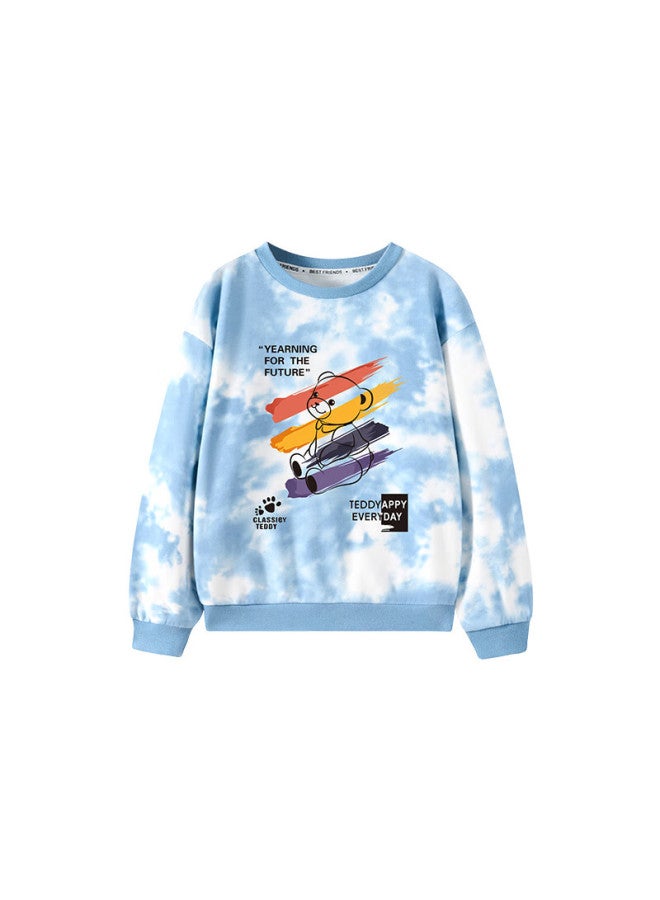 Classic Teddy Boys' Sweatshirt, Casual Undershirt For Older Children, Spring Tie-dye Clothing For Kids, Blue, Size 90