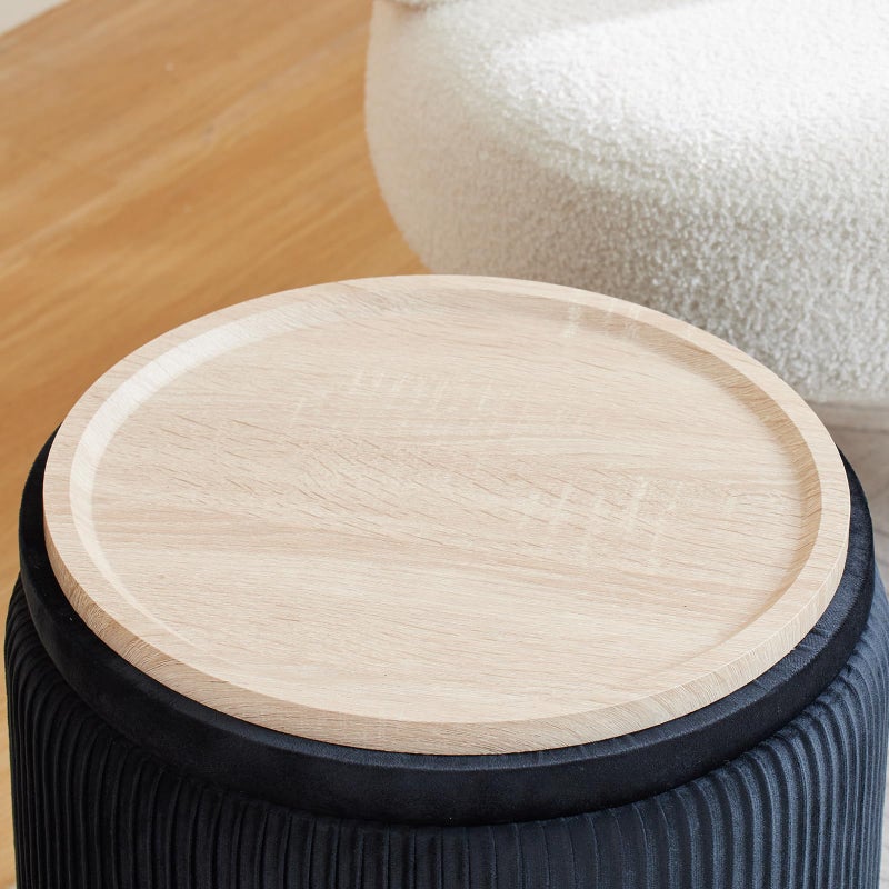 BLEXA Round Ottoman with Storage Set of 2-Upholstered Velvet Vanity Stool for Makeup Multifunctional Ottomans Coffee Table Padded Seat Foot Rest for Living Room&Bedroom (Black-Upgrade Taray Lid) - Image 3