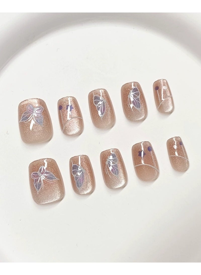 Goolsky 30pcs Crystal Cat Eye Press On Nails – Butterfly Design Gentle Pure Style Fake Nail Tips, Reusable, Daily/Casual Wear - Image 2