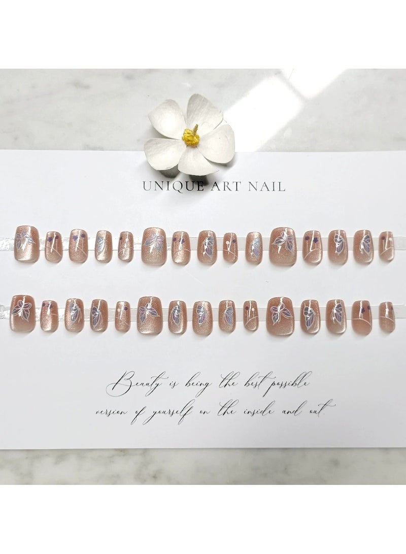 Goolsky 30pcs Crystal Cat Eye Press On Nails – Butterfly Design Gentle Pure Style Fake Nail Tips, Reusable, Daily/Casual Wear - Image 4