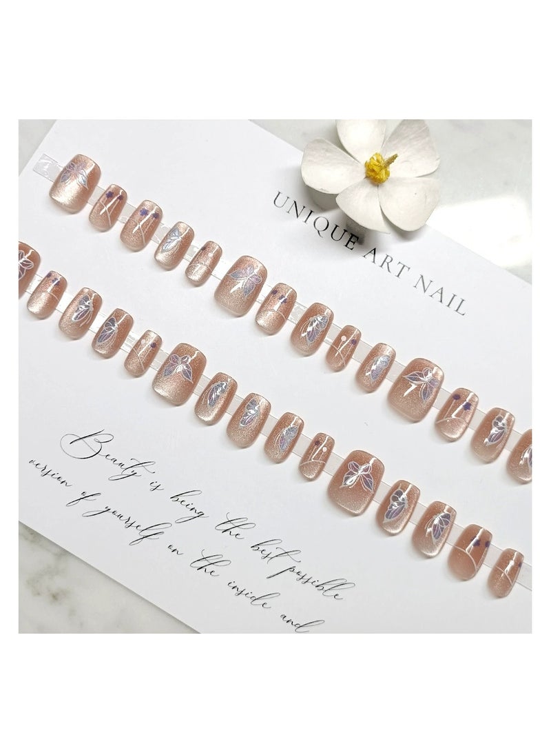Goolsky 30pcs Crystal Cat Eye Press On Nails – Butterfly Design Gentle Pure Style Fake Nail Tips, Reusable, Daily/Casual Wear - Image 5