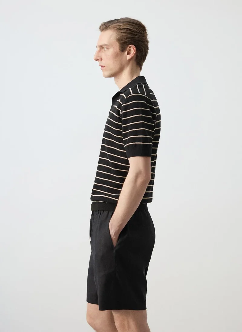 Mango Man  Striped Knit Cotton Polo Shirt for Men | Best Price UAE