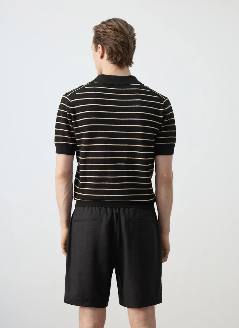 مانجو مان Striped Knit Cotton Polo Shirt