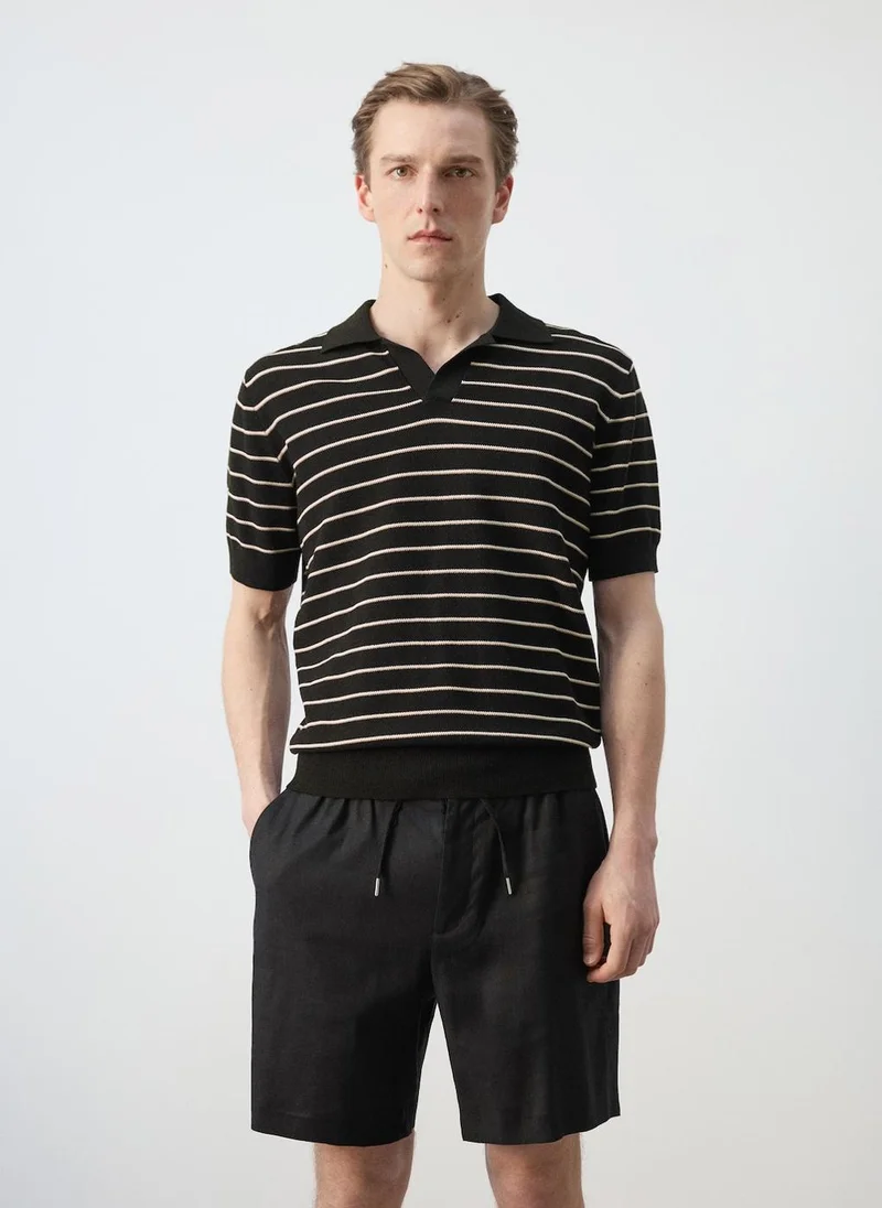 مانجو مان Striped Knit Cotton Polo Shirt