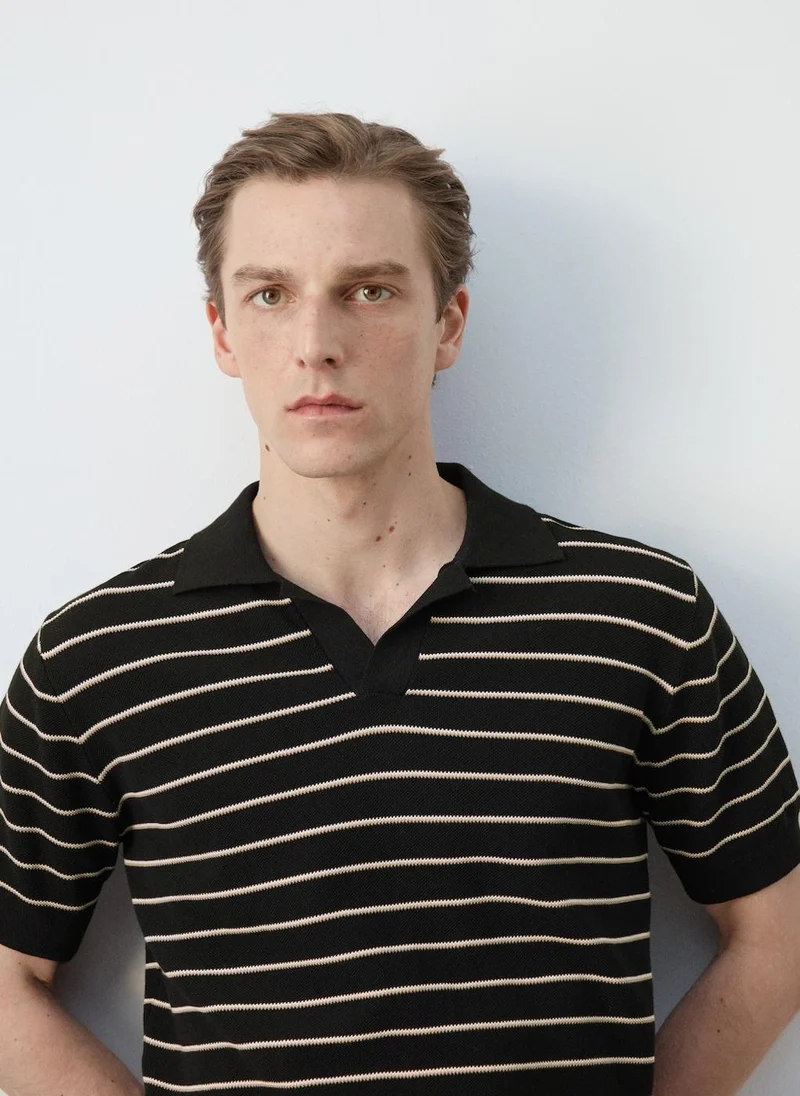 Mango Man  Striped Knit Cotton Polo Shirt for Men | Best Price UAE
