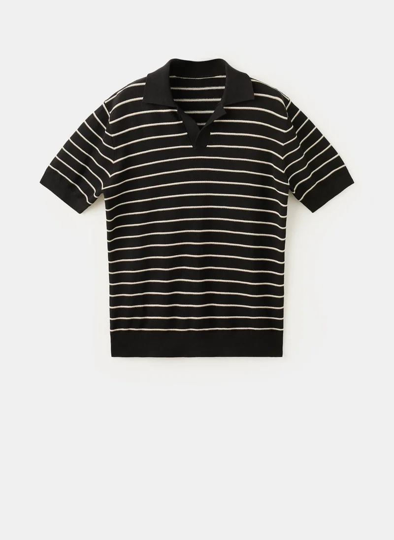 Mango Man  Striped Knit Cotton Polo Shirt for Men | Best Price UAE