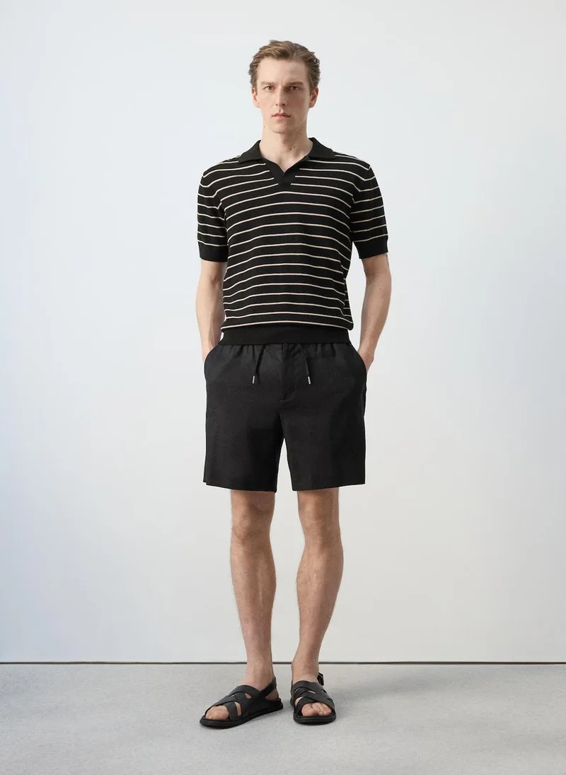 Mango Man  Striped Knit Cotton Polo Shirt for Men | Best Price UAE